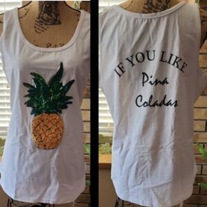 White Tank Top with Sequin Pineapple